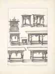 Designs for tables and sideboards, including one corner table