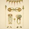 1. Collier de ville, or patiné et rubis clairs. 2 et 3. Épingles à chapeau, or et onyx. [...]