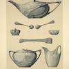 1. Théière. 2 et 3. Cuillères à sel. 4. Moutardier. 5. Salière. 6. Pince à sucre. 7. Sucrier. 8. Pot à creme.