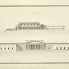 Coupe et elevation du palais de justice de Mr Catala; la coupe est sur la même echelle que celle du plan.