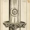 Fountain with multiple spouts, central circular shape, and basin decorated with garlands and figures encircling the fountain column