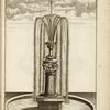 Fountain with ornate central column and grouping of several spouts at the top
