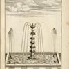 Fountain with column topped by orb and crown sculpture