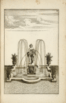 Fountain with central sculpture of Venus and Cupid; vases placed at each corner