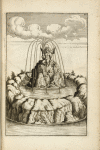 Fountain with central sculpture of cherub sitting on rock with several small water animals