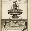Fountain with sculpted base and basin, with sculpture of nude youth and dolphin