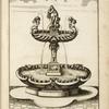 Fountain with central basin and sculpture of nude woman, cherubs, and dolphins
