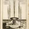 Fountain with central basin and five vertical spouts.