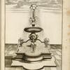Fountain with four vertical spouts and central sculpture and basin