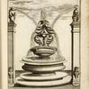 Multi-level fountain with adjoining columns whose top sculptures serve as spouts