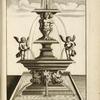 Multi-level fountain with sculptures of cherubs with urns and animal heads