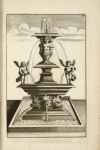 Multi-level fountain with sculptures of cherubs with urns and animal heads