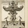 Elaborate fountain with sculptures of birds, satyrs, lion heads, and cherubs