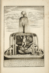 Bi-level fountain with sculptures of cherub and two lyon-poissons