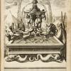 Fountain with square basin and sculptures of sphinxes and dolphins