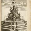 Fountain with central architectual feature with sculptures of sea goddesses and sea god with triton