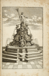 Fountain with central architectual feature with sculptures of sea goddesses and sea god with triton