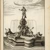 Fountain with sculpture of emperor; base contains sculptures of gods, goddesses, and dolphins