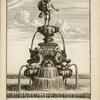 Fountain with sculpture of sea god holding triton and dolphins