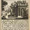 View of large structure containing fountain; two garden plans