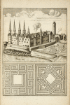 View of castle on river marked Sahlen Flus; two maze plans