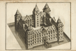 Drawing of castle with moat and bridge