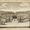 Elaborate garden designed as an island with a large central fountain