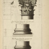 De la grande salle des thermes de Diocletian, à Rome; profil et face du chapiteau des quatres colonnes de la salle; base des quatres colonnes du milieu de la salle; [...]