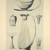 1. Saucière. 2. Moutardier. 3. Bouchon. 4. Coupe à sorbets. 5. Carafon à liqueurs. 6. Verre à liqueurs.