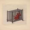 Man in wooden cage
