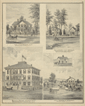 Residence of F.D.Gridley, M.D. Whitney's Point, Broome Co., N.Y.; Residence & Store of G.H. Daniels, Dealers in Watches, Clocks & Jewelry &c.; Beach House, Whitney's Point, Broome Co., N.Y. Rogers & Mc. Daniels, Proprs.; Residence of George W. Mitchell, Triangle, Broome Co., N.Y.