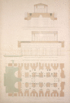 Querdurchschnitt des Tempels und des Museums mit dem Kalälen, welche das Wasser nach den oberen Bassins leiten; Längendurchschnitt für die Einrichtung, [...]
