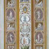 Central decoration contains scenes of cherubs and mythical creatures; lower panel contains scene of sea god with grapes