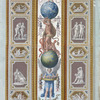Central decoration contains scenes of gods and goddesses holding spheres of night sky and earth; lower panel contains scene of two sea god children