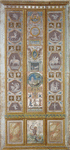 Central decoration contains scenes of animals, satyrs, and a castle; lower panel contains scene of sea goddess