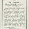M. Sugden (Scrum-half -- Wanderers, Dublin University and Ireland).