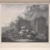 After rocky landscape with antique ruins, original by Nicolaes Berchem.