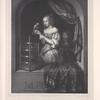 After a lady with a parrot and child, original by Caspar Netscher.