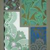 Four floral and vegetal designs in green, white, and blue