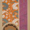 Three floral designs in orange, purple, grey