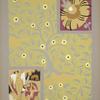 Three designs of flowers, women in  yellow, pink, white