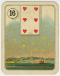 Six of hearts (Ships on ocean under stars).