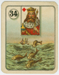 King of diamonds (Fish jumping from water near ship).