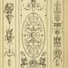 Central ornamental design of woman's face with vegetal shapes