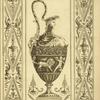 Central design of urn with scene of cherubs and lion, lion head on handle, man's head on lid