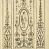 Central design of nude woman with drape holding small vase