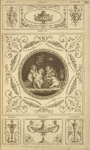 Central design of four cherubs with basket of fruit and leaves, small bird overhead.