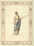Woman in classical dress holding two long pipes