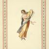 Partially nude woman wearing wreath and playing tambourine