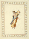 Partially nude woman wearing wreath and playing tambourine